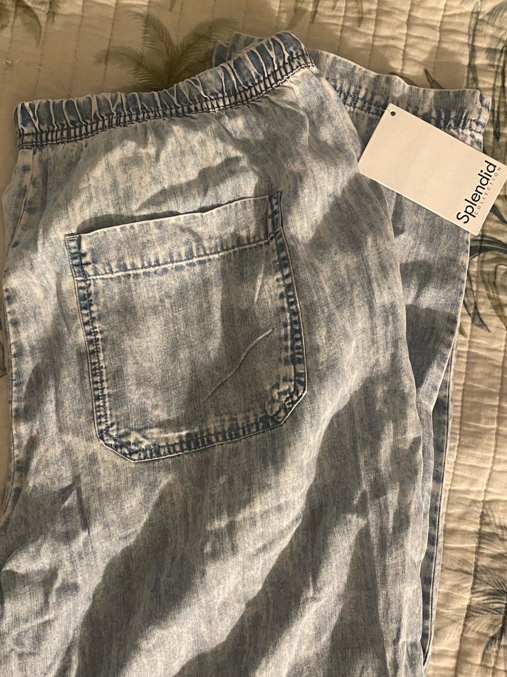 Splendid Angie Bleached Indigo Straight Leg pant W/ Drawstring Waist Sz Large - Picture 10 of 10